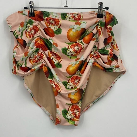 Kortni Jeane Citrus Orange Grapefruit High Waist Ruched Swim bottoms XL - Picture 1 of 5